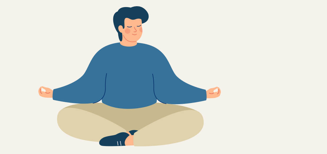 Illustration of man sitting with legs crossed meditating