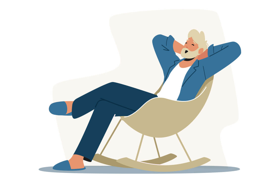 Illustrated image of man reclining on a rocking chair