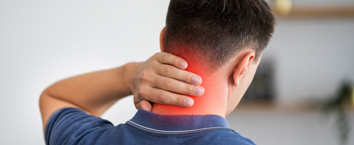 A man walking with severe neck pain