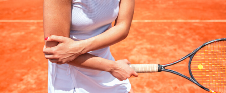Tennis player with an injured elbow