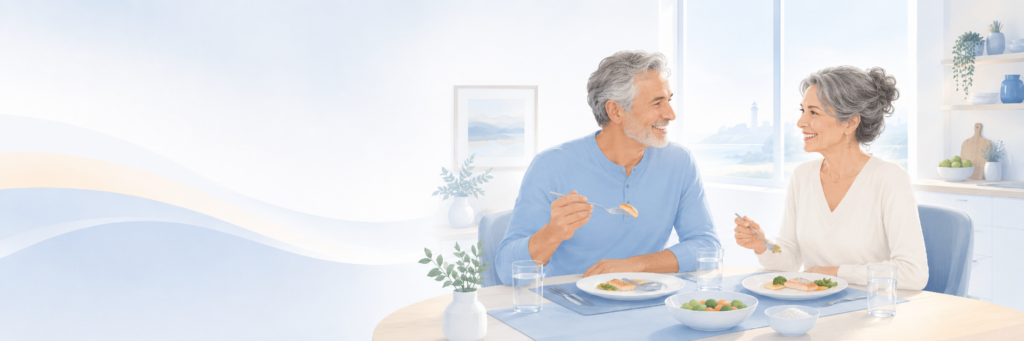 A couple eating a healthy dinner together