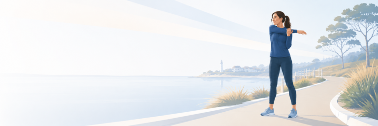 illustration of a woman getting ready for a run along the long island waterfront