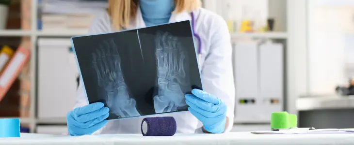 Doctor holding X-ray of feet