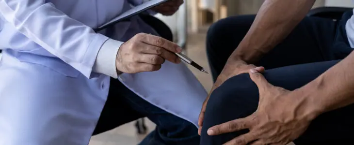 Doctor with patient discussing treatment for injured knee